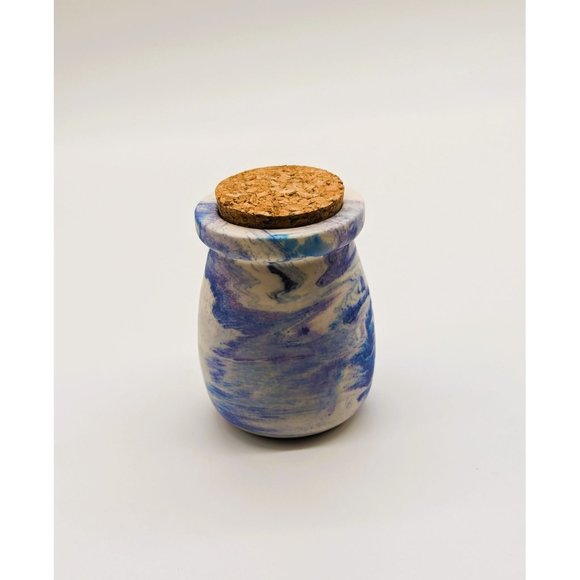 Pencil or Makeup Jar and Mushroom Trinket Jar Blue Handmade - Picture 2 of 10
